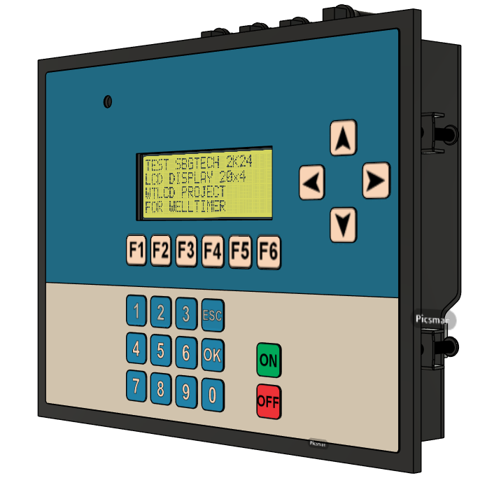 PK-E1107 controller front panel with graphic LCD and F1–F6 keypad
